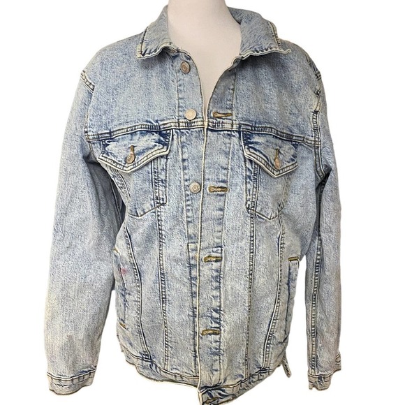 Zara Denim trucker Jacket Long Sleeve Pockets Cotton Blend Light Blue Size Small - Picture 1 of 12